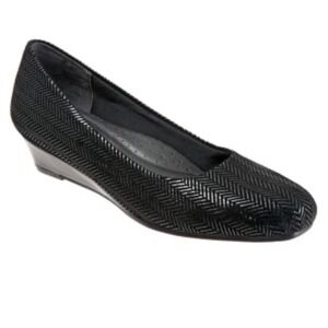 Trotters Lauren Wedge‎ Flat Womens 8.5M Black Leather Herringbone